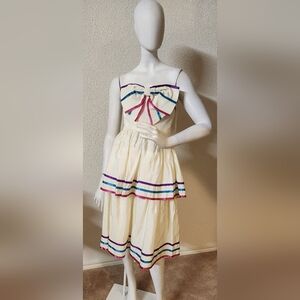 Victor Costa For Neimar Marcus Vintage Cream Dress with Multicolor Accents.